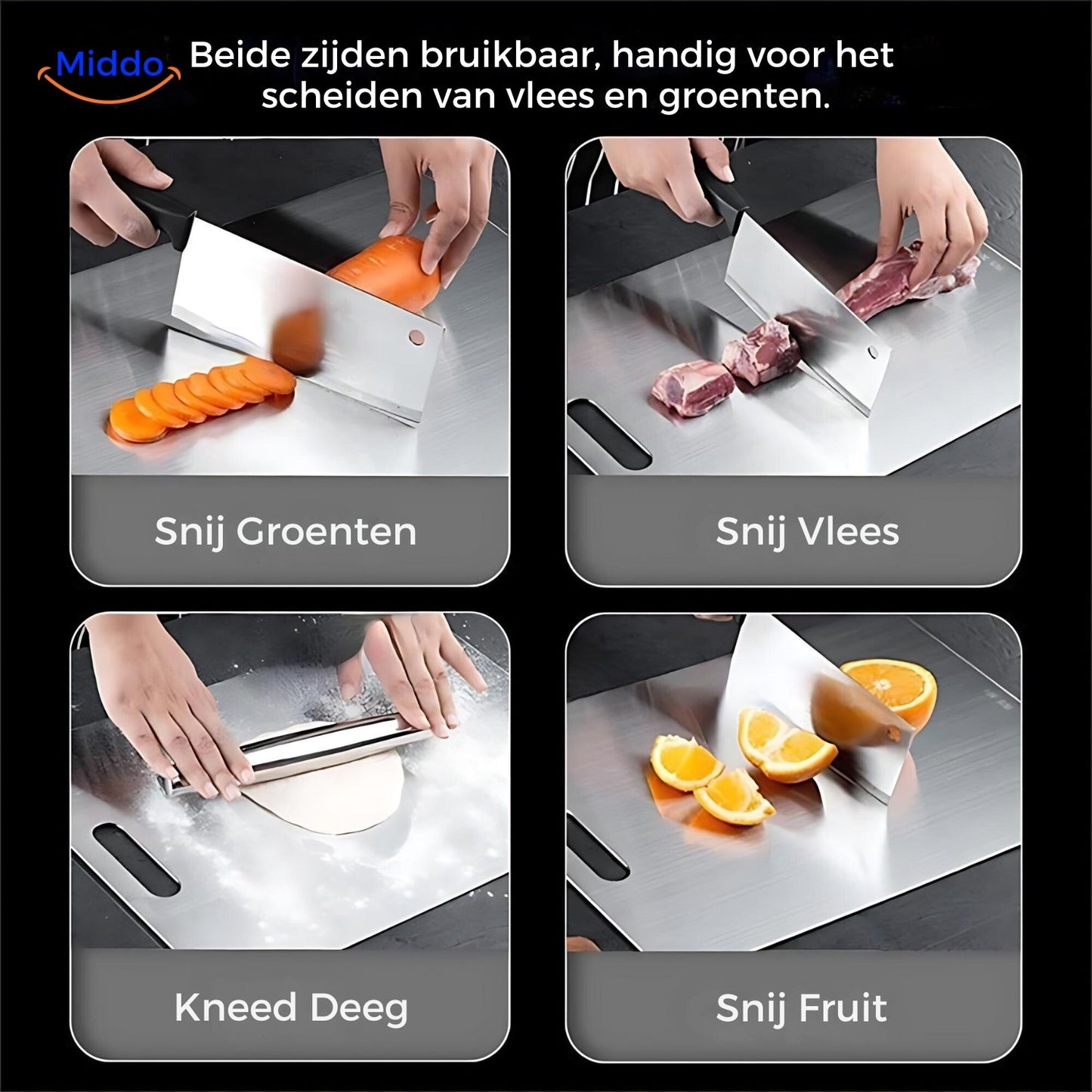 SafeCut™ RVS Snijplank - Voorkom Microplastics en Bacteriën in je Voedsel!